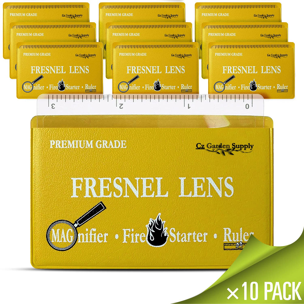 Fresnel Lens 4X Magnifier Pocket Wallet Credit Card Size • Ruler - Unbreakable Plastic (10 Pack Ruler/Magnifier - Yellow)