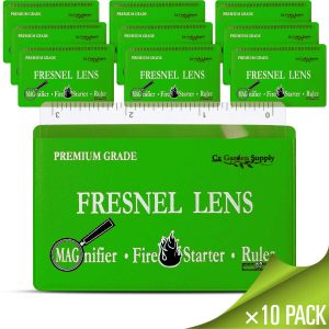Fresnel Lens 4X Magnifier Pocket Wallet Credit Card Size • Ruler, Magnifier, Solar Fire - Unbreakable Plastic (10 Pack - Green)