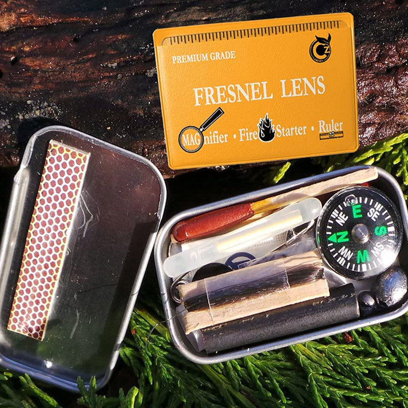 10 pk Premium Grade Fresnel Lens 4X Magnifier Orange Pouch Pocket Wallet Credit Card Size Solar Fire Starter Ruler - Image 2