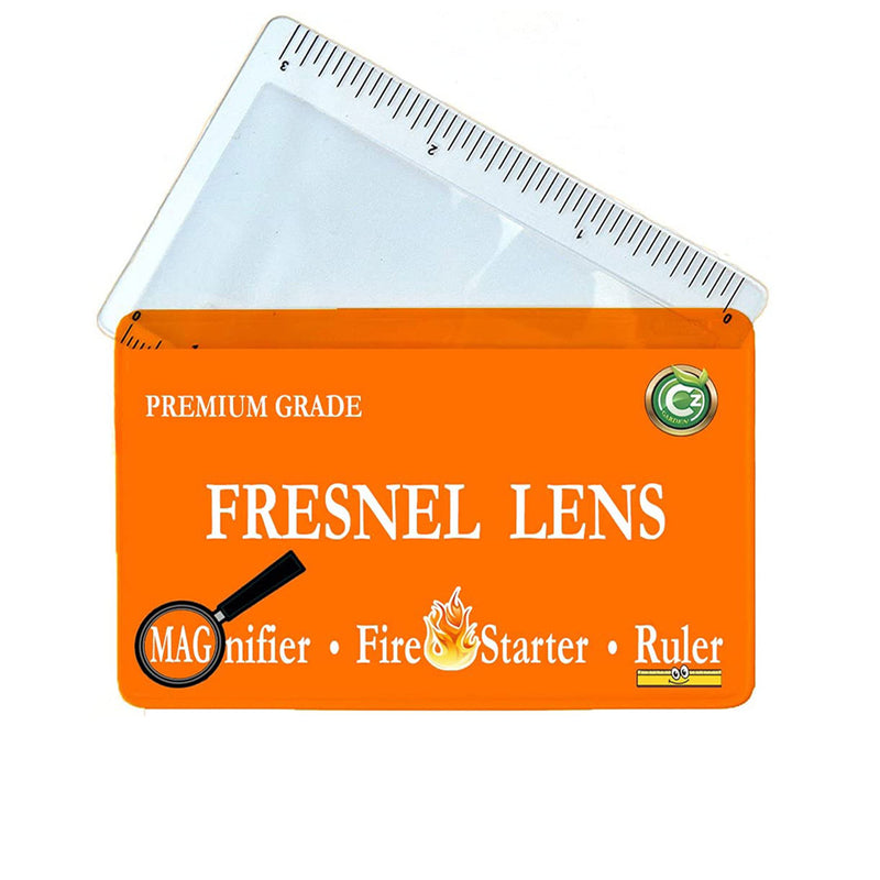 10 pk Premium Grade Fresnel Lens 4X Magnifier Orange Pouch Pocket Wallet Credit Card Size Solar Fire Starter Ruler - Image 5