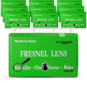 Fresnel Lens 4X Magnifier Pocket Wallet Credit Card Size • Ruler, Magnifier, Solar Fire - Unbreakable Plastic (10 Pack - Green)