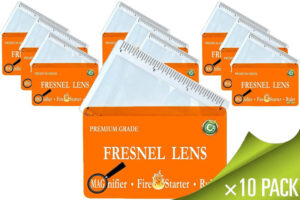 10 pk Premium Grade Fresnel Lens 4X Magnifier Orange Pouch Pocket Wallet Credit Card Size Solar Fire Starter Ruler