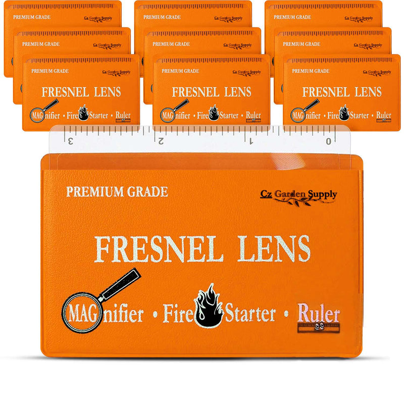 10 pk Premium Grade Fresnel Lens 4X Magnifier Orange Pouch Pocket Wallet Credit Card Size Solar Fire Starter Ruler - Image 4