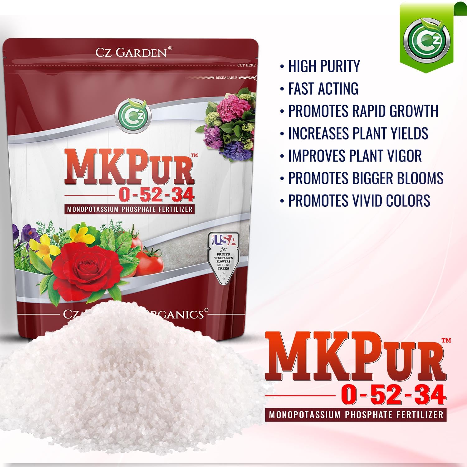 MKPur™ 0-52-34 Monopotassium Phosphate Fertilizer - Water Soluble PK Plant Food for Blooms, Roots, Fruits, Vegetables, Hydroponics & Fertigation - Zero Nitrogen - Image 2