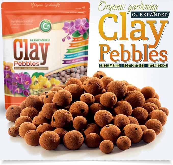 Expanded Clay Pebbles Grow Media for Orchids, NFT DWC Hydroponics, Aquaponics, Aquaculture LECA Plant Garden Soil Conditioner Amendment Ceramsite Aggregate (4 LB Cz Expanded Clay Pellets)