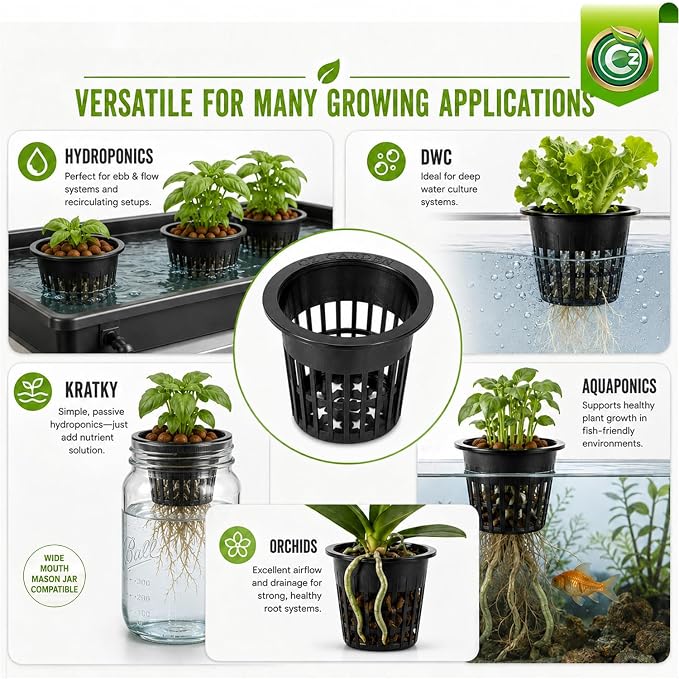 Cz Garden 3 Inch Net Pots, 25 Pack Heavy Duty Hydroponic Net Cups with Wide Rim, Slotted Mesh for Orchids, DWC, Kratky & Wide Mouth Mason Jars - Image 6