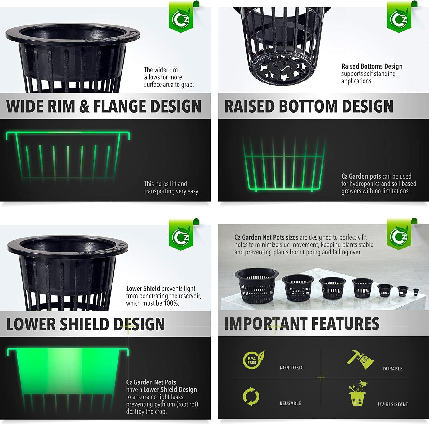 5 inch Net Pots Heavy Duty Round Cups Wide Rim Design - Orchids • Aquaponics • Aquaculture • Hydroponics Slotted Mesh (Cz All Star 10 Black Pots) - Image 4