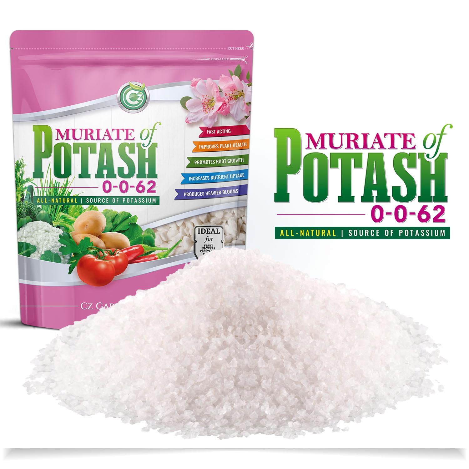 Muriate of Potash 0-0-62 Fertilizer Made in USA - MOP Potassium Plant Food for Indoor/Outdoor Plants, Flower Gardens, Fruit and Vegetable Gardens, Holistic Herbs, Trees and Green Lawns! - Image 2