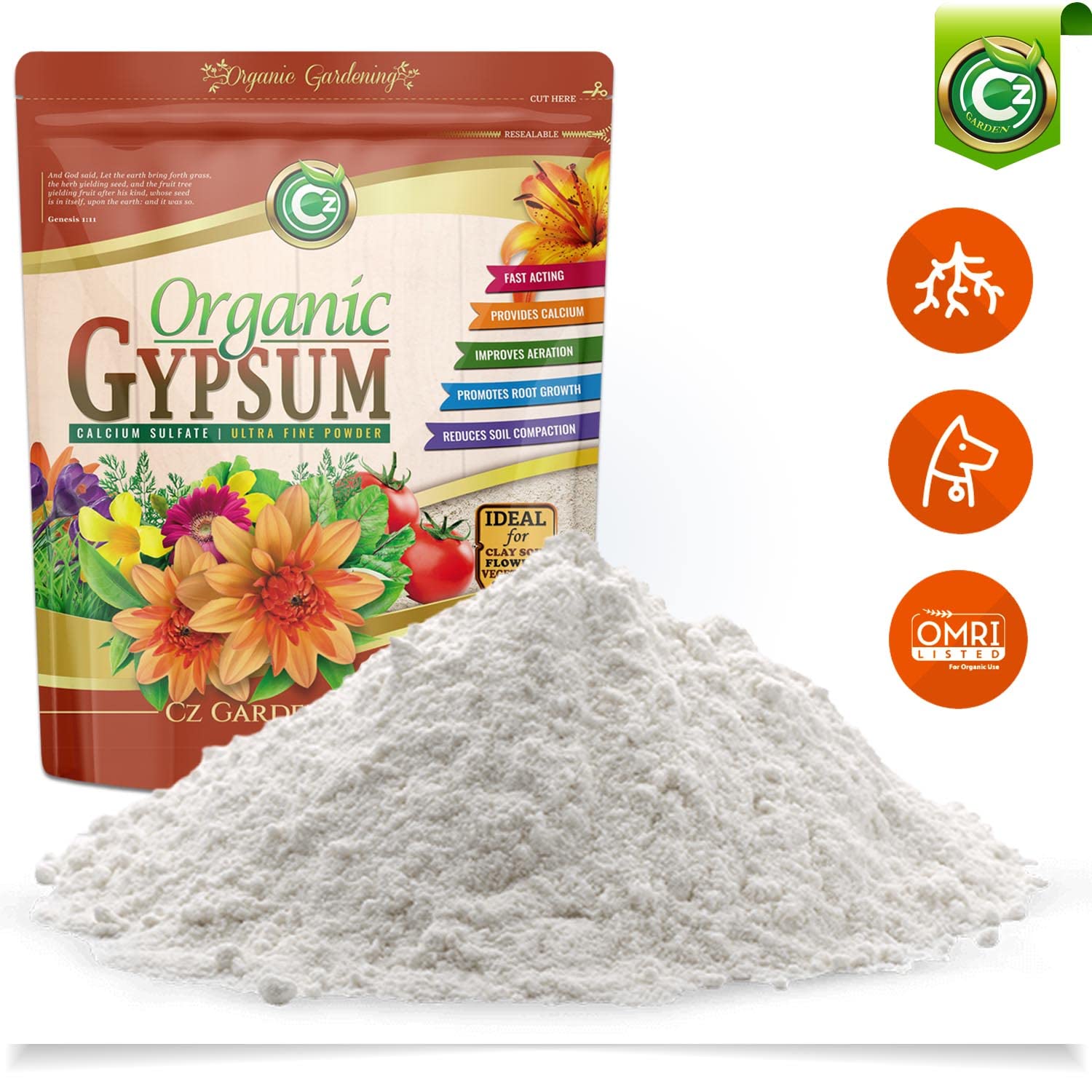 Organic Gypsum Powder 5LB - Made in USA - OMRI Listed - Calcium Sulfate Dihydrate - Garden Soil Amendment Fertilizer for Lawns, Plants, Mushroom Cultivation. Calcium & Sulfur. Cures Blossom End Rot - Image 3