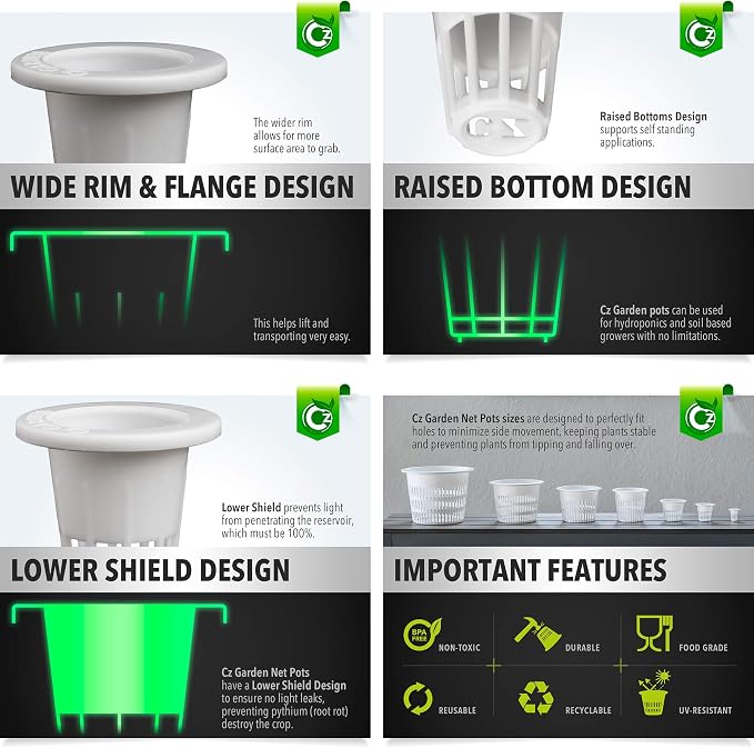 100 Pack - 1 inch Net Pots Cz All Star Round Heavy Duty Cups Wide Lip Design - Hydroponics Slotted Mesh - Image 2