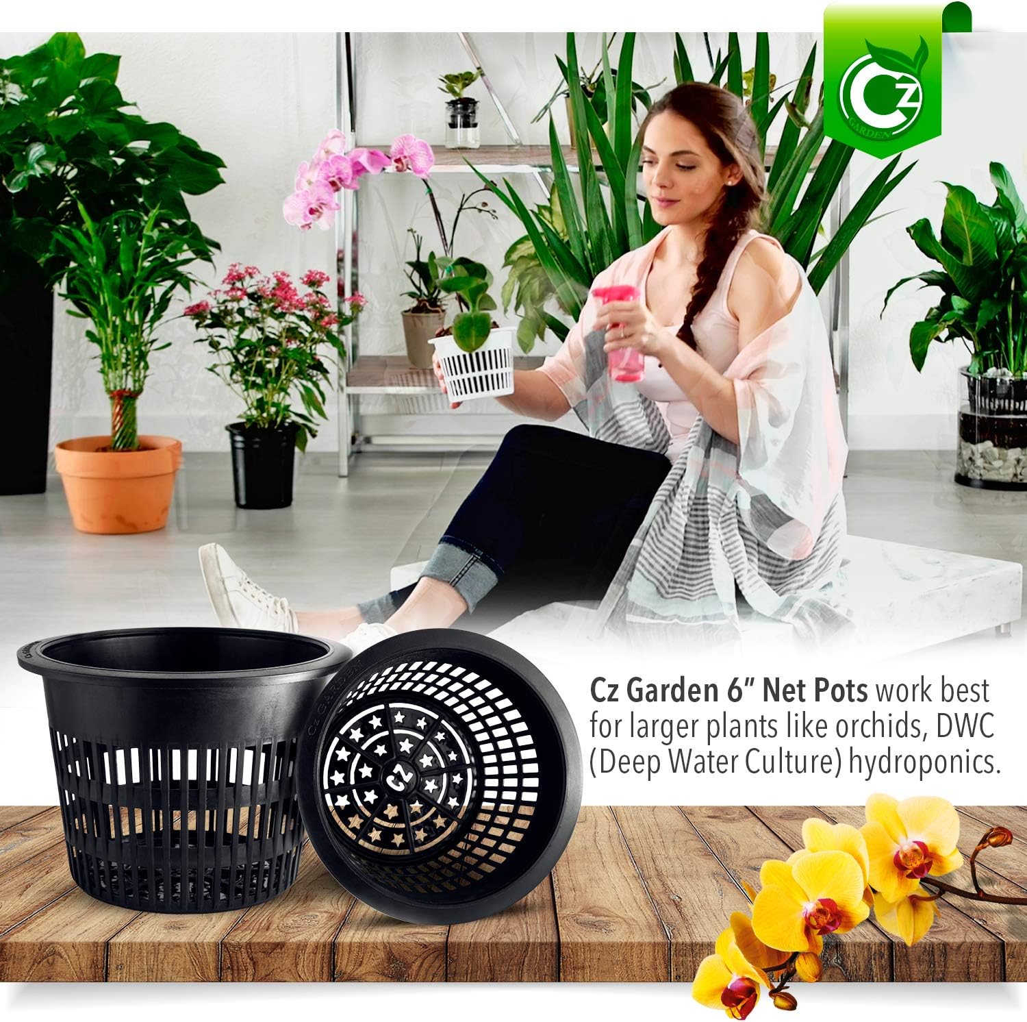 6 inch Net Pots Heavy Duty Round Cups Wide Rim Design - Orchids • Aquaponics • Aquaculture • Hydroponics Slotted Mesh (Cz All Star 10 Black Pots) - Image 3
