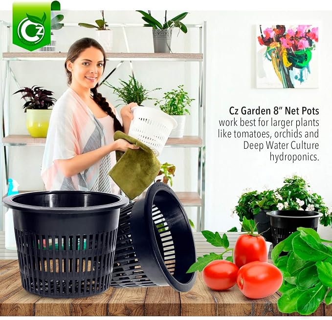 8 inch Net Pots Heavy Duty Round Cups Wide Rim Design - Orchids • Aquaponics • Aquaculture • Hydroponics Slotted Mesh (Cz Garden All Star 5 Pack Black) - Image 7
