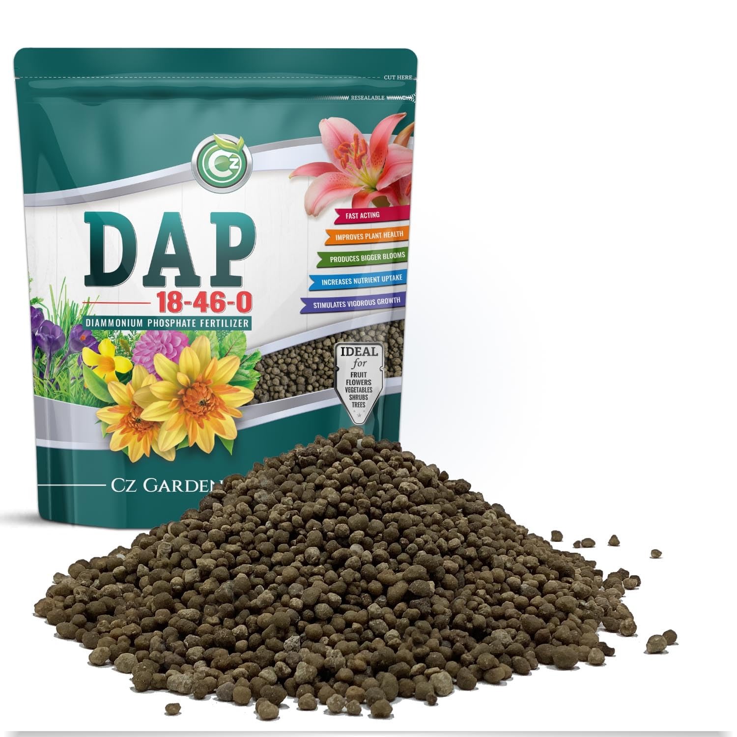 18-46-0 DAP Fertilizer - Made in USA - Nitrogen and Phosphorus Plant Food for Indoor/Outdoor Plants & Flower Gardens - Promotes Vigorous Growth and Big Blooms!